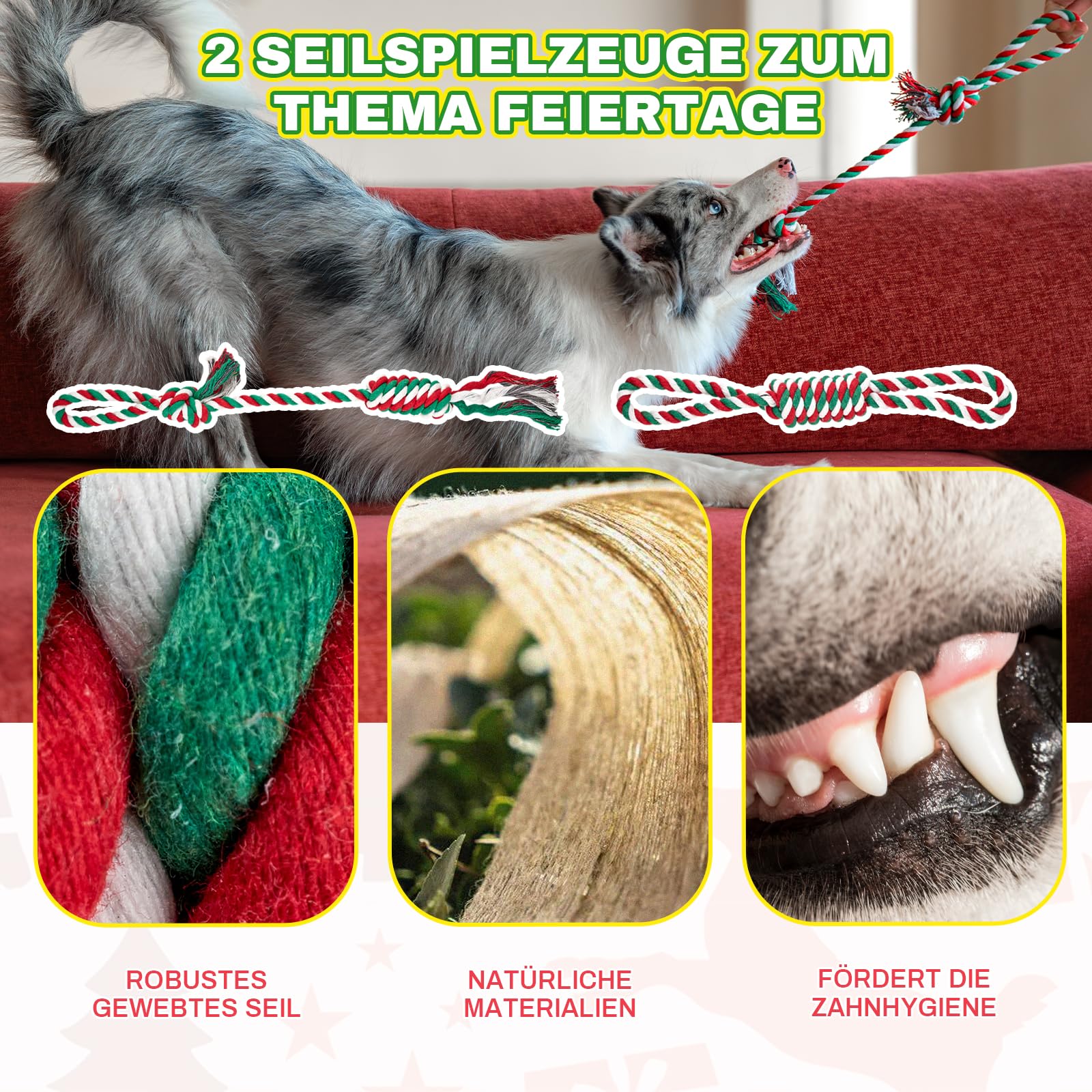 Arblina Hundespielzeug Weihnachten, Weihnachtgeschenke-Set (6er-Pack) für Kleine&Große Hunde, Interaktive Hundespiele mit Quietschspielzeug, Seilspielzeug, Gummiball und Plüschtier-Spielzeug