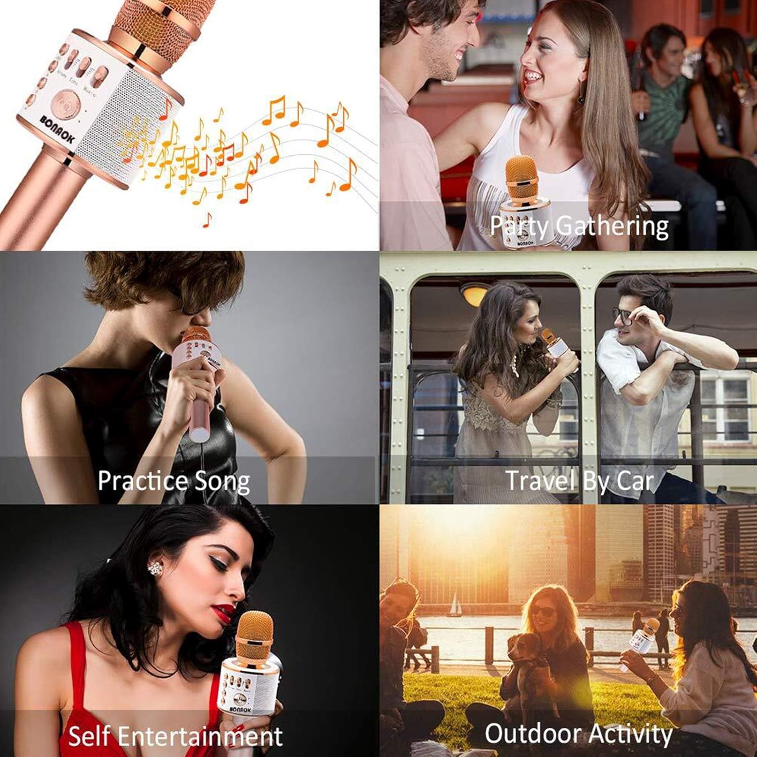 BONAOK Wireless Bluetooth Karaoke Microphone,3-in-1 Portable Handheld Karaoke Mic Speaker Machine Christmas Birthday Home Party for Android/iPhone/PC or All Smartphone(Q37 Rose Gold): Musical Instruments