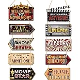10 Pieces Wooden Movie Theater Decor Hanging Vintage Decor Classic Home Theater supplies Rustic Movie Room Accessories Wood Living Room supplies for Cinema Theme Wall Art Signs Plaque