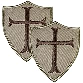 EmWoot 2PCS Knights Templar Cross Patches Morale Patch Hook and Loop | Embroidered,Knight Team,Christian,Tactical Military Patch,Versatile Tactical Attachment,2.95&times;2.48 inch,Khaki