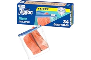 Ziploc Food Storage Quart Freezer Slider Bags, Power Shield Technology for More Durability, 34 count