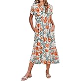 Zeagoo Women Summer Midi A Line Dress Short Sleeve Casual Flowy Tiered Beach Long Sundress with Pockets 2026 Vacation Travel