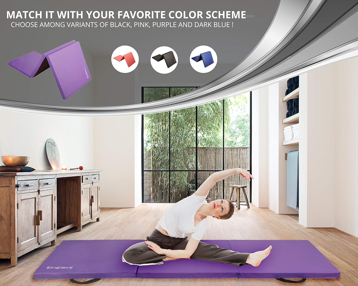 HemingWeigh 1.5 Inch Extra Thick Exercise Mat, Gym Mats for Home Workout, Tumbling Mat for Kids Gymnastics Equipment, Folding Mat for Martial Arts, 3 Fold, Purple : Sports & Outdoors