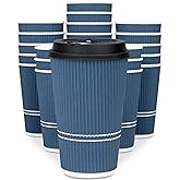 Glowcoast Disposable Coffee Cups With Lids - 16 oz To Go Coffee Cup (70 Set). Large Travel Cups Hold Shape With Hot and Cold Drinks, No Leaks! Insulated Ripple Cup Protect Hands, No Sleeves needed!