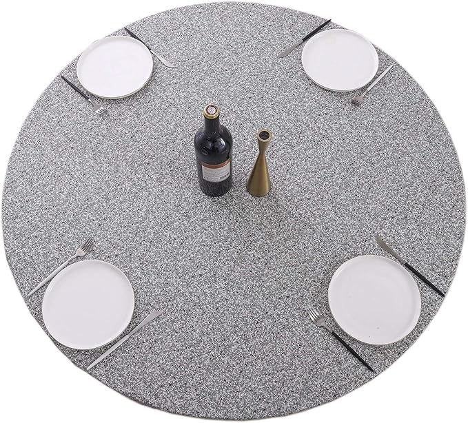 Round Vinyl Tablecloth Elastic Edge Flannel Backed Table Cover (Grey