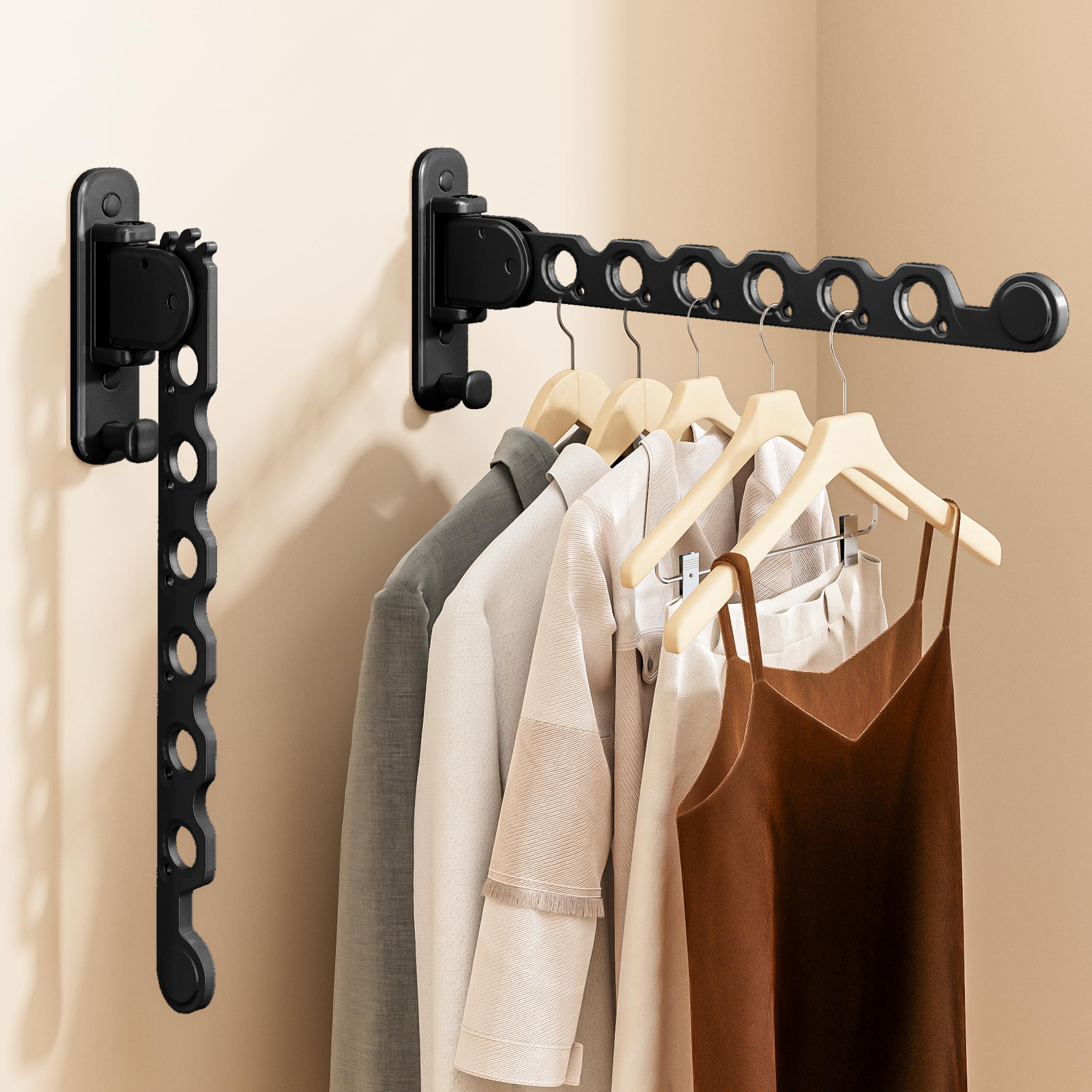 Photo 1 of Wall Mounted Clothes Drying Rack, Laundry Clothes Hanger Rack Wall Mounted, Foldable Wall Clothes Rack for Laundry Room, Space Saving Closet Storage Organizer Clothes Hanger Indoor, 2pcs(Black)