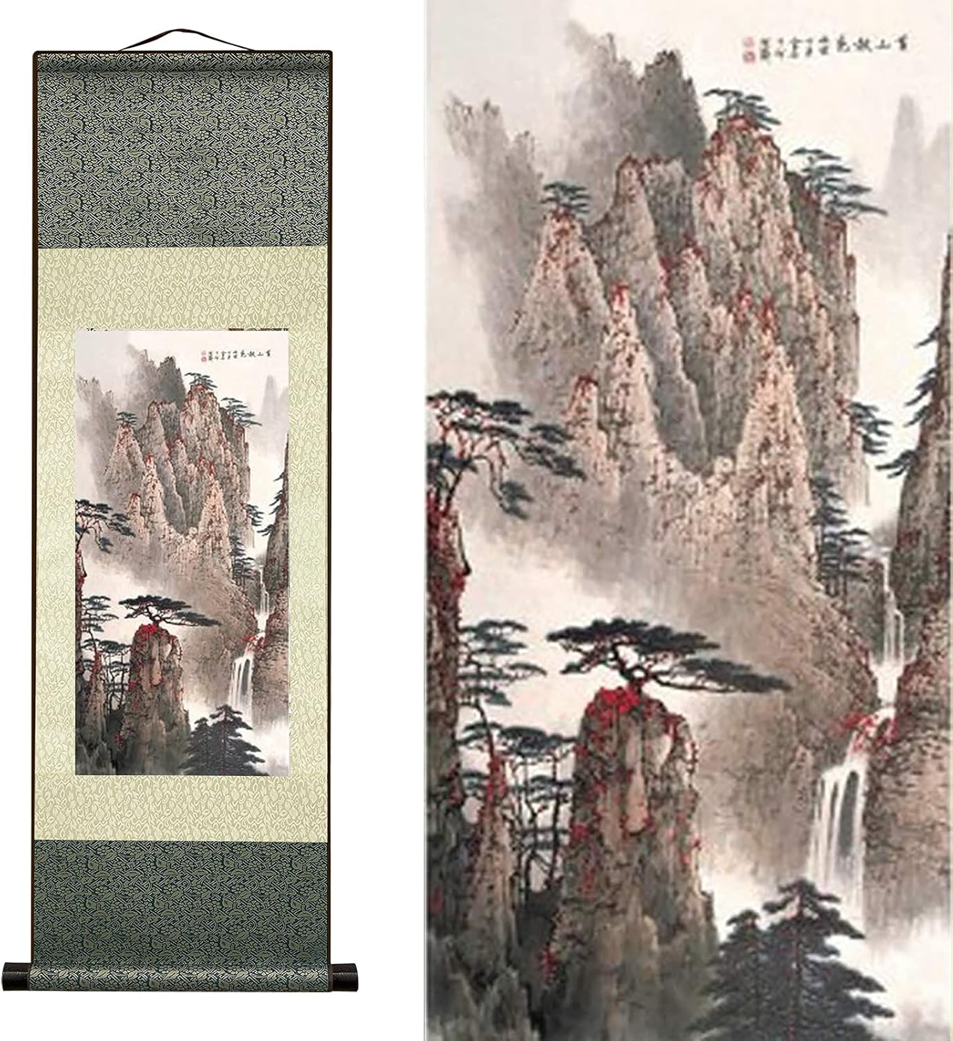 Paintings - Chinese Landscape Painting Decor, Asian Decor for Home Beautiful Silk Scroll Painting Chinese Vertical Wall Art Oriental Wall Arat Hanging Paintings for Living Room Bedroom