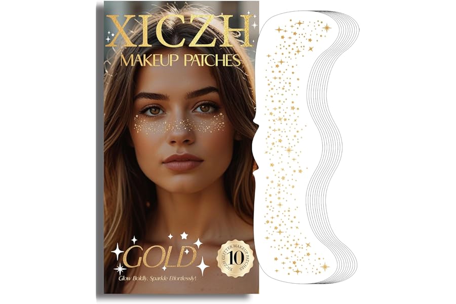 XICZH Face Glitter, Gold Temporary Face Tattoos Stickers, Body Face Glitter for Women Girls, Country Concerts Singer Festival Rave Accessories (Gold – 10 pcs)