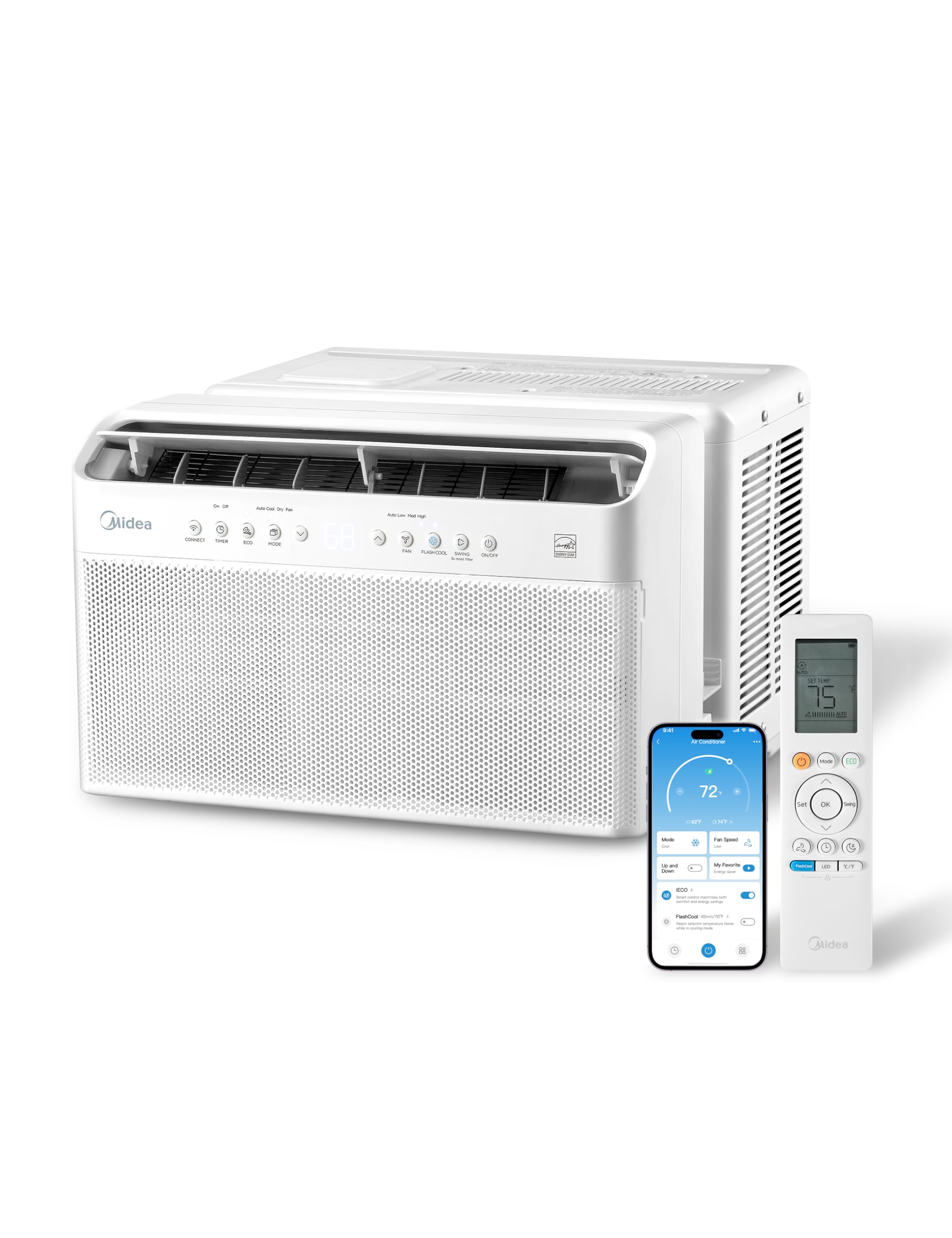 Photo 1 of ***DAMAGED -BOTTOM CORNER DENT/BENT INWARD***SELLING AS IS *** Midea 6,000 BTU U Shaped Smart Inverter Window Air Conditioner - Cools 250 Sq Ft, Ultra Quiet with Open Window Operation - Alexa/Google Assistant Compatible, 37% Energy Savings, Remote (2026 E