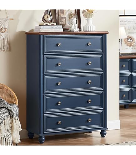 Amazon.com: RWYHG Farmhouse 6 Drawer Dresser, Blue Chest of Drawers, 43.5" Tall  Dressers for Bedroom with Roman Column and Metal Handles, Rustic Wood  Storage Organizer for Living Room, Hallway, Closet : Home