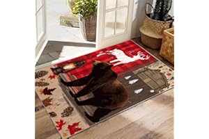 Rugs 2x3 Rustic Cabin Rug, Vintage Autumn Cabin Bear Area Rug, Hunting Themed Area Rugs, Rustic Outdoor Carpet Low-Pile Washa