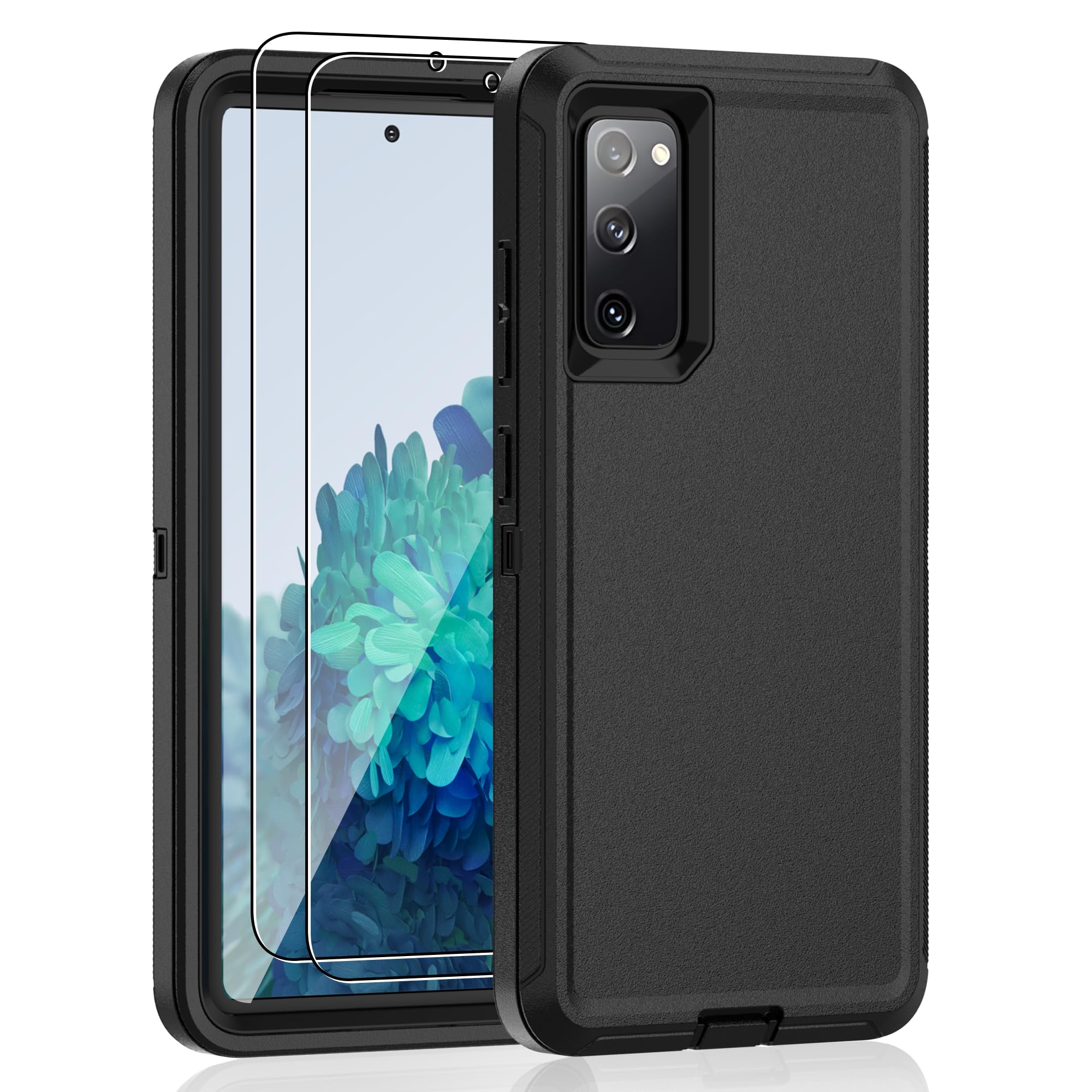 Jshru for Samsung Galaxy S20 FE 5G Case with [2 Pack] HD Screen Protector, [Military-Grade] Shockproof Dust/Drop Proof Heavy Duty Case for Galaxy S20 FE, Black