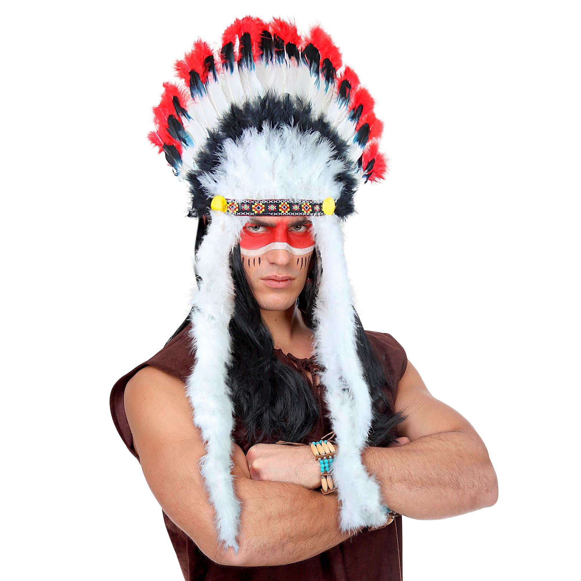 W WIDMANN MILANO Party Fashion - Raging Bull Indian Headdress Adult Unisex, Wild West, Far West, Carnival, Theme Parties