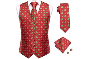 Hi-Tie Christmas Vest and Tie Set For Mens Print Shiny Suit Waistcoat Necktie Xmas Holiday Party Tuxedo Vest