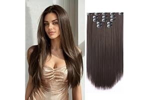 StrRid Dark Brown Clip in Extensions 18 Inch Invisible Long Synthetic Extension 5PCS Straight Fake Soft and Not Easily Knotted Clips on Hair Pieces for Women Grils Weddings Party Daily Use 6.5 Oz