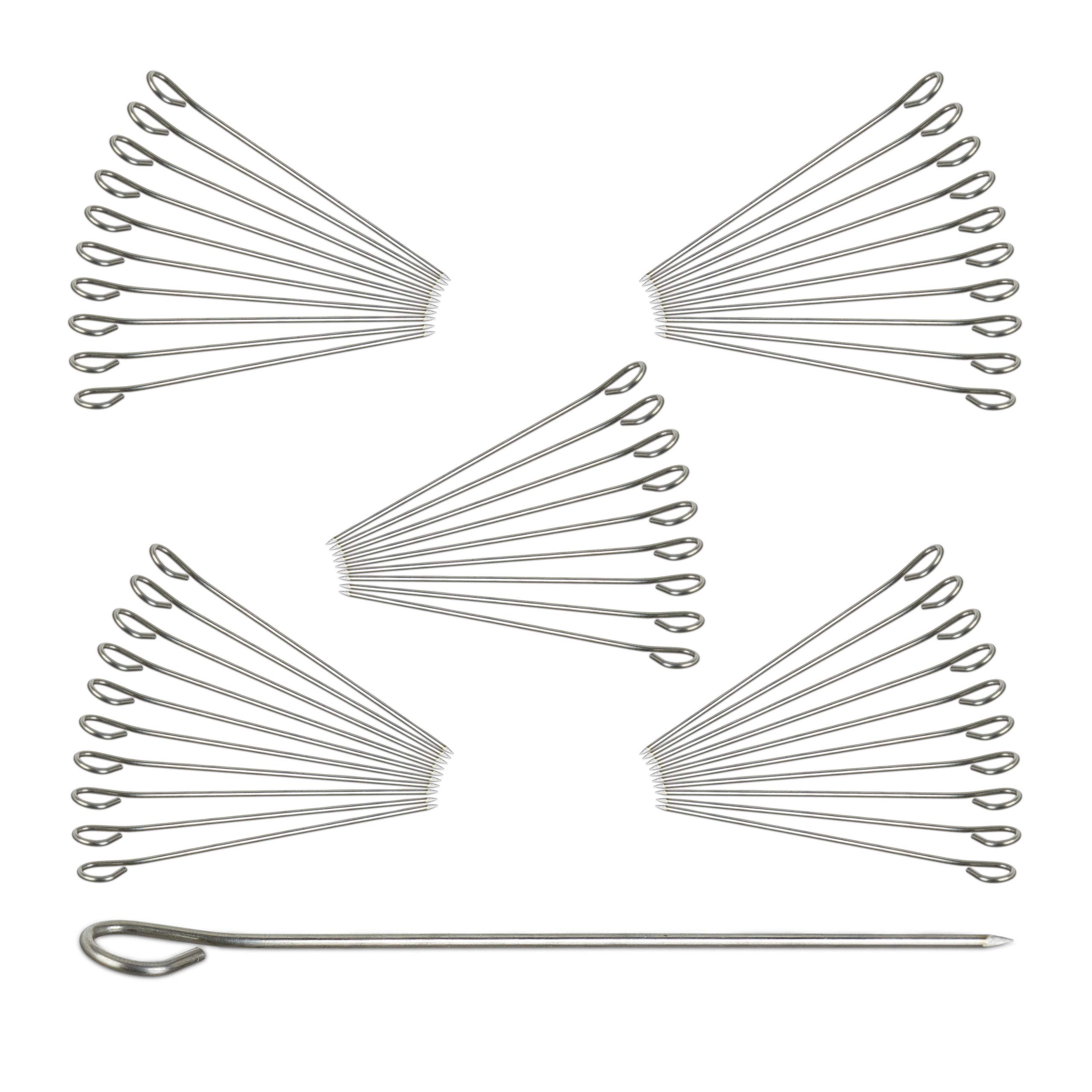 Relaxdays Stainless Steel 50-Piece Meat Skewers, 11 cm Trussing Needles, Silver