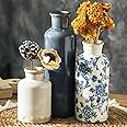 ooit Ceramic Vintage Vases Set of 3, Blue and White Flower Decorative Vase Chinoiserie Decor Rustic Farmhouse Retro Floral Va