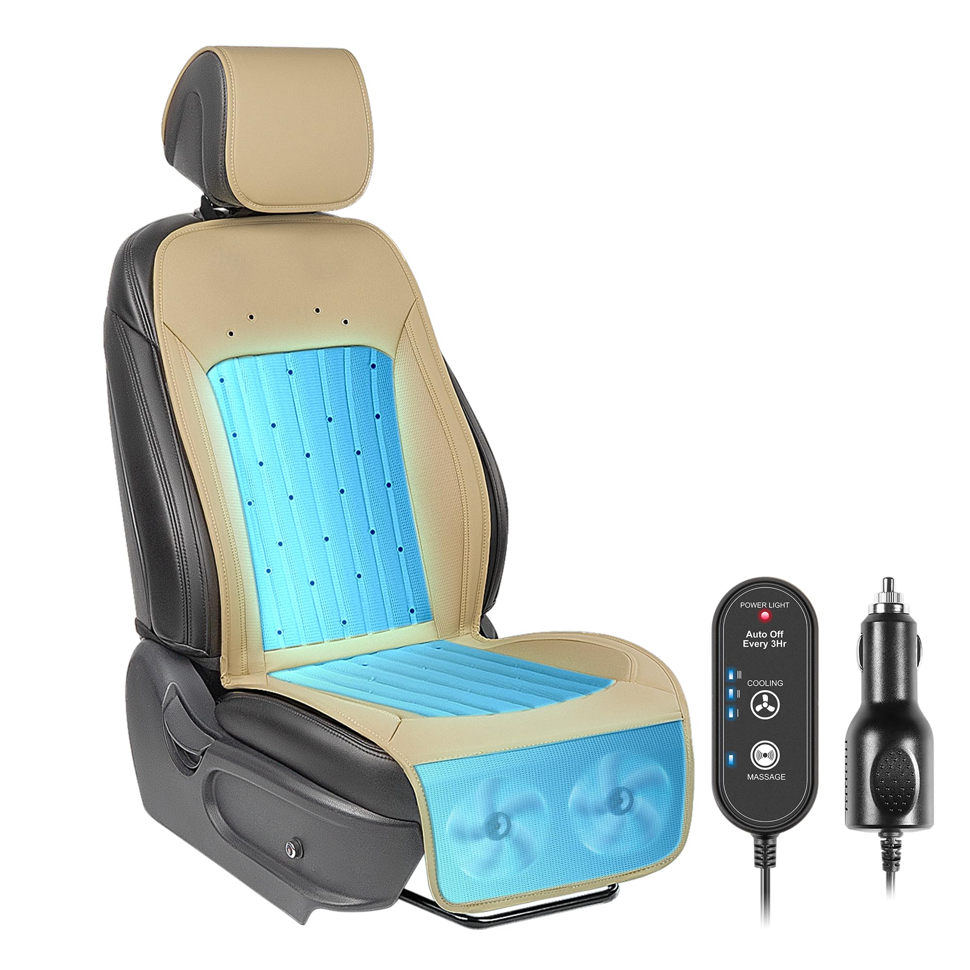 Photo 1 of Paffenery 2025 Upgraded Cooling Car Seat Cover Front Seat, 12V-24V Ventilated Cooling Car Seat Cushion, Cooled Seat Cover for Car SUV Truck Universal Fit, Fashion Beige