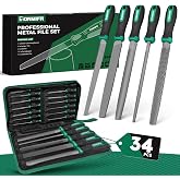 Tonmifr Professional Metal File Set 34Pcs Industrial Grade High Carbon Steel,5 Shapes (Flat/Half Round/Round/Triangle/Square) for Hardened Steel, Metalworking Tools with Storage Case,14 Needle Files