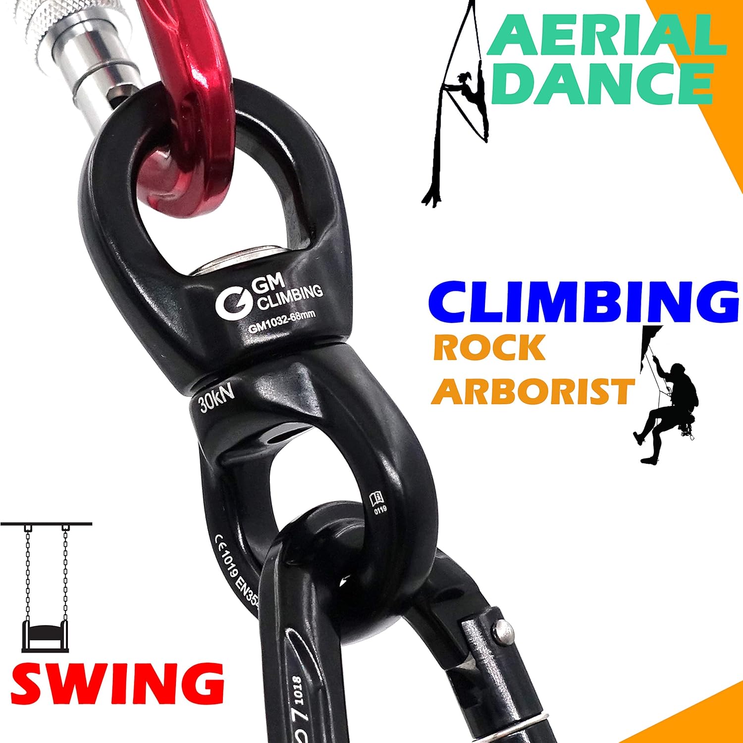 GM CLIMBING 30kN Micro Rotator Climbing Rope Swivel Device Spinner 6700lb Breaking Strength for Rock Climbing Arborist Backyard Swing Aerial Dance Dog Leash Connector CE Certified : Sports & Outdoors