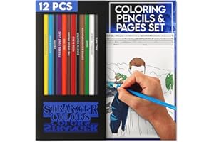 Pun Labs Stranger Colors-Inspired Colored Pencils Set of 12 with 10 Fun Coloring Pages – Soft Core Drawing Pencils for Adults & Teens, Ideal for Art Supplies, Office Supplies & Stranger Things Fans