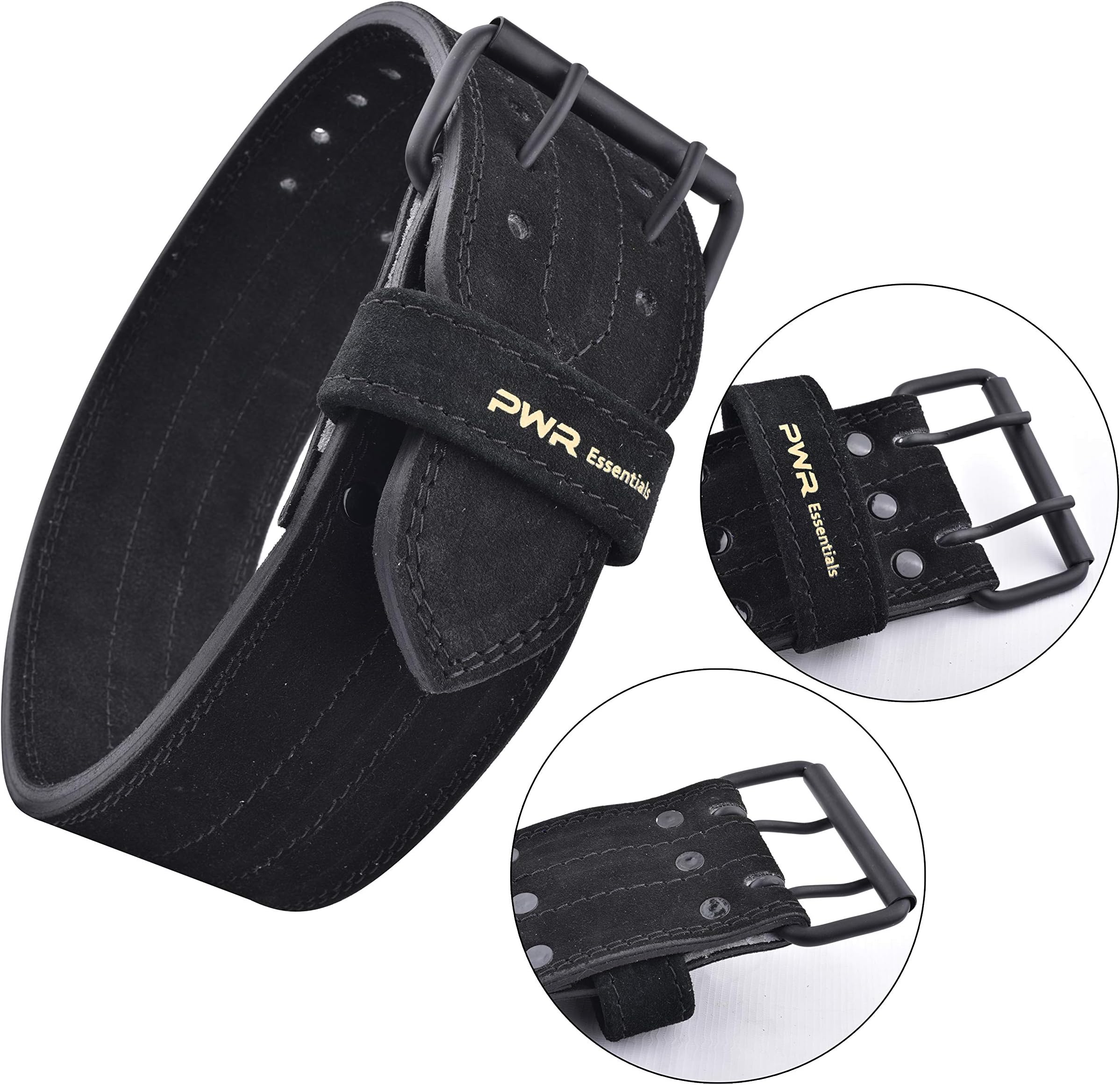 PWR Essentials Leather Weightlifting Belt (Black) Wide Olympic Style | Powerlifting, Gym, Crossfit, Exercise Back Support | Heavy Duty | Men Women