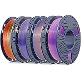 SUNLU Transparent Rainbow PLA Filament Bundle Multicolor, Neatly Wound Gradient Rainbow PLA 3D Printer Filament 1.75mm ±0.02mm, Individually Vacuum Packed, 0.25kg per Spool, 1kg in Total, 4 Pack.