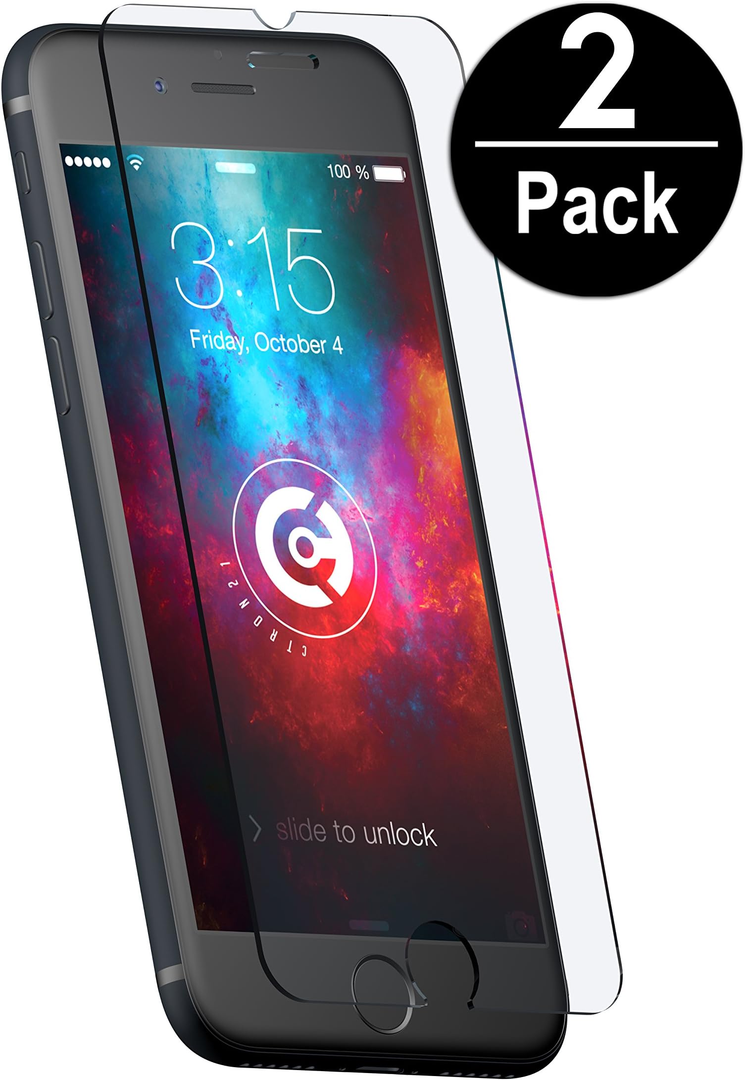 2 x cTRON21® iPhone 7 Plus display armoured glass screen protector film hard glass hardness 9H anti-bubble armour film