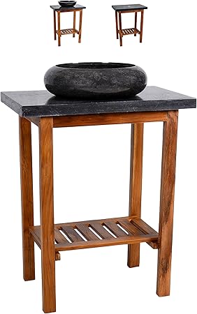 Divero Waschtisch Teak Holz Mit Waschbecken Und Platte Aus Schwarzem Marmor Badmobel Unikat Poliert Amazon De Garten