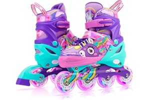 Unicorn Kids Inline Skates for Girls Women,WESKIFAN Rainbow Blades Skates with Shiny Light up Wheels&Adjustable Ages 6-8-12 Year Old, Roller Skates for Birthday Xmas Gifts Toys, Patines para Niñas
