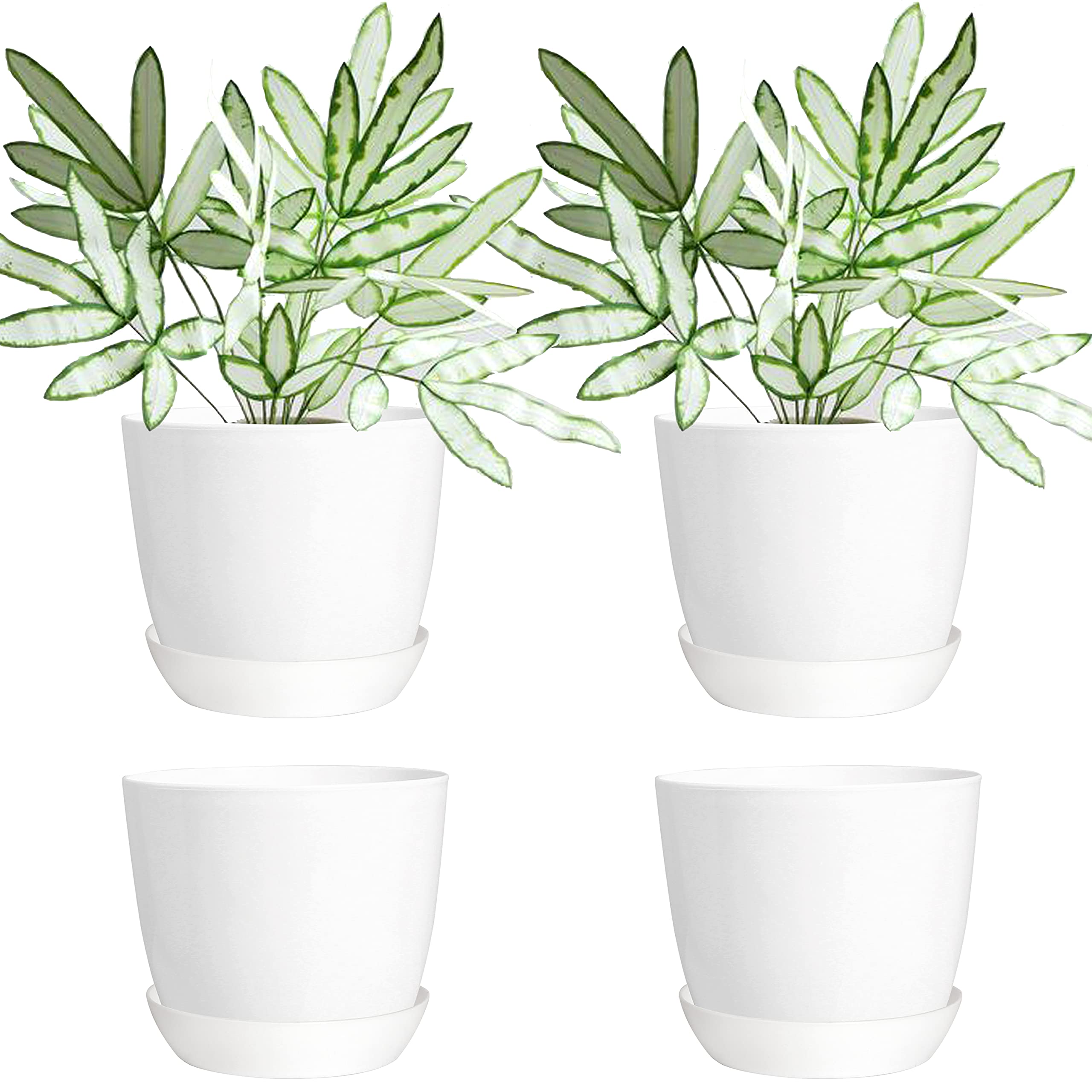Youngever 8 Sets 11CM Plastic Planters with Saucers, Indoor Flower Plant Pots, Modern Decorative Gardening Pot with Drainage (Mordern 8 Sets)