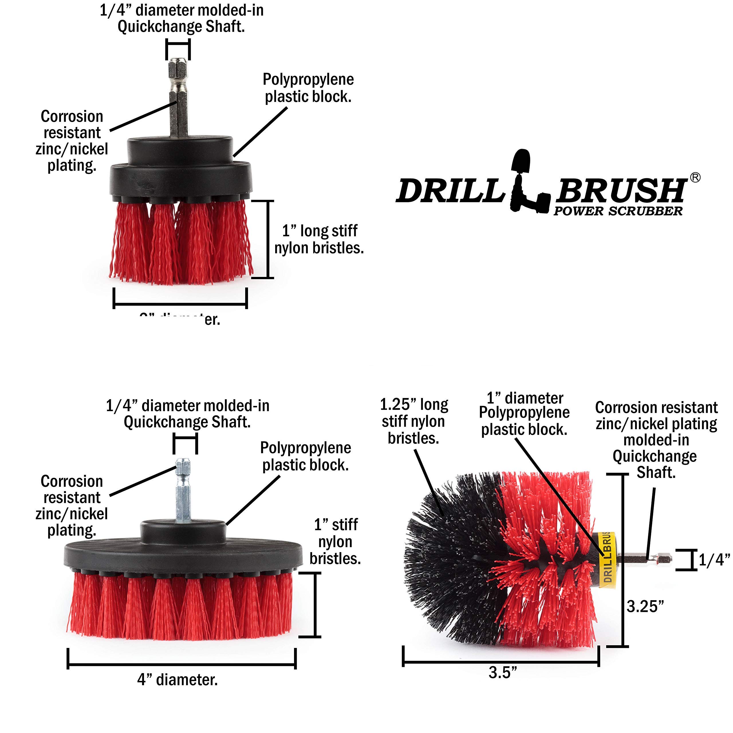 Drill Power Heavy Duty Stiff Bristle Scrub Brush Cleaning Kit – Concrete and Siding Cleaner Drill Brushes – Hard Water Stain Remover Brush for Drill by Drill Brush Power Scrubber by Useful Products