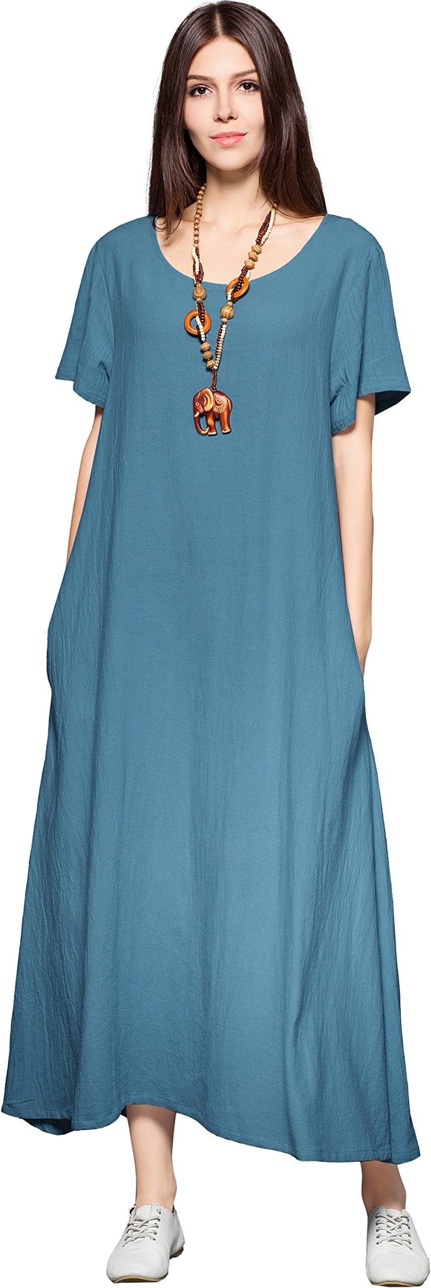 Side Pockets Spring Summer Linen Cotton Soft Loose Dress Plus Size Clothing F131A