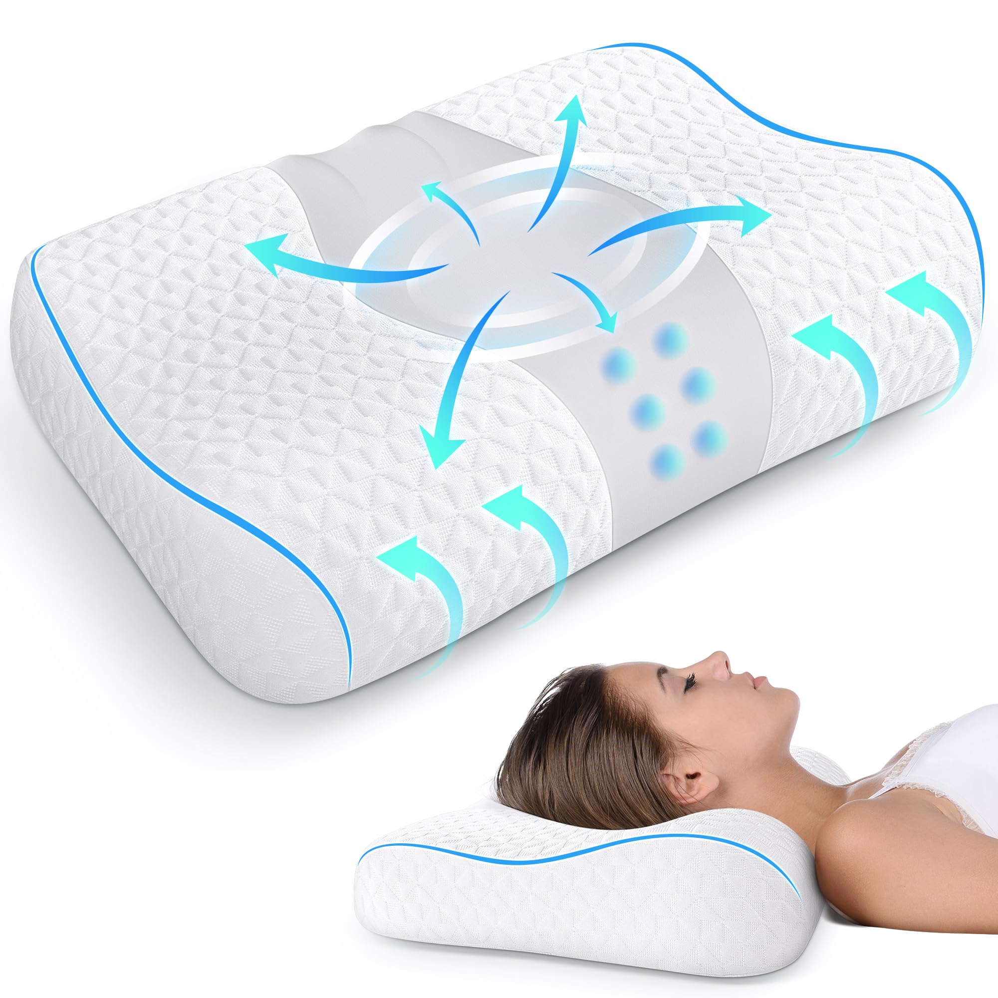 Zibroges Premium Ergonomic Cervical Pillows Adjustable Memory Foam for Neck & Shoulder Pain