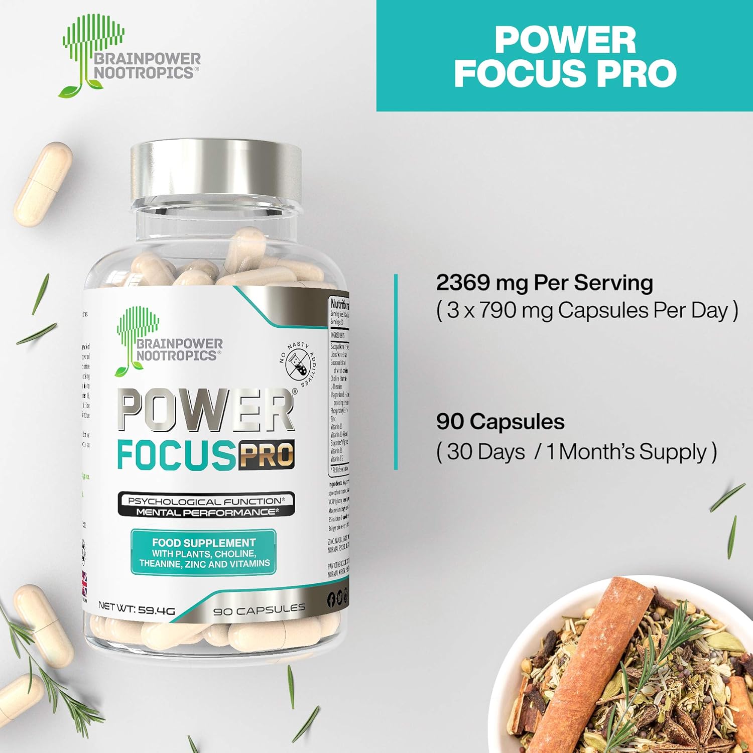 PowerFocus Pro® 1 Nootropic Herbal Brain Supplement with Vitamins