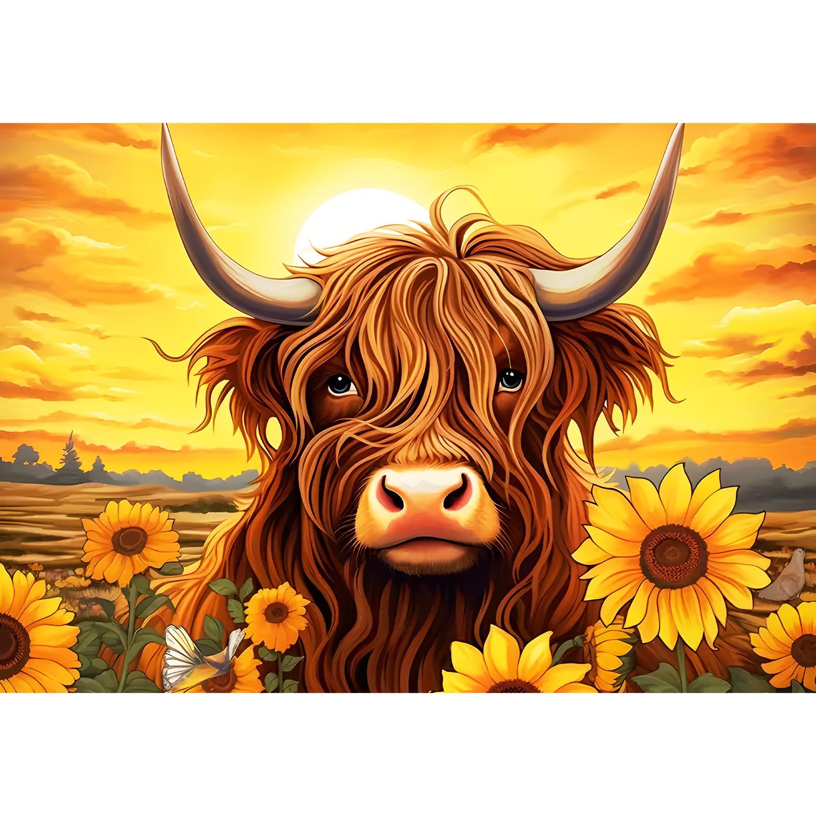 EOBROMD Cow Diamond Painting, 5D Sunflower Diamond Painting Kits for Adults, Full Round Drill Diamond Art Kits, Animal Diamond Painting Art for Home Wall Decor Gifts 30x40cm
