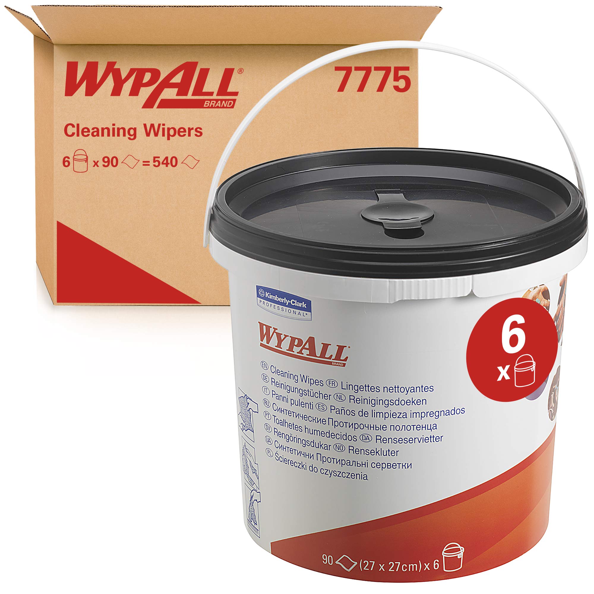 WypAll, 7775, Pre-soaked Cleaning Wipes Bucket, 1 Ply, Green, 6 buckets x 90 pre-soaked wipes