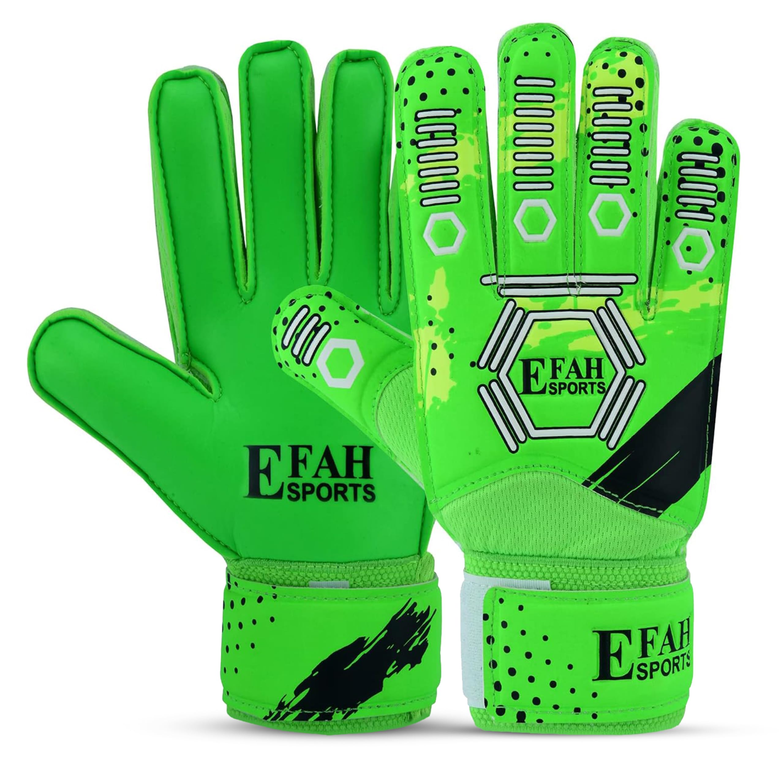 EFAH SPORTS Football Goalkeeper Gloves For kids Boys Children Youth Soccer Goalie Goalkeeping Glove with Strong Grip Palms (Size 6, Green)