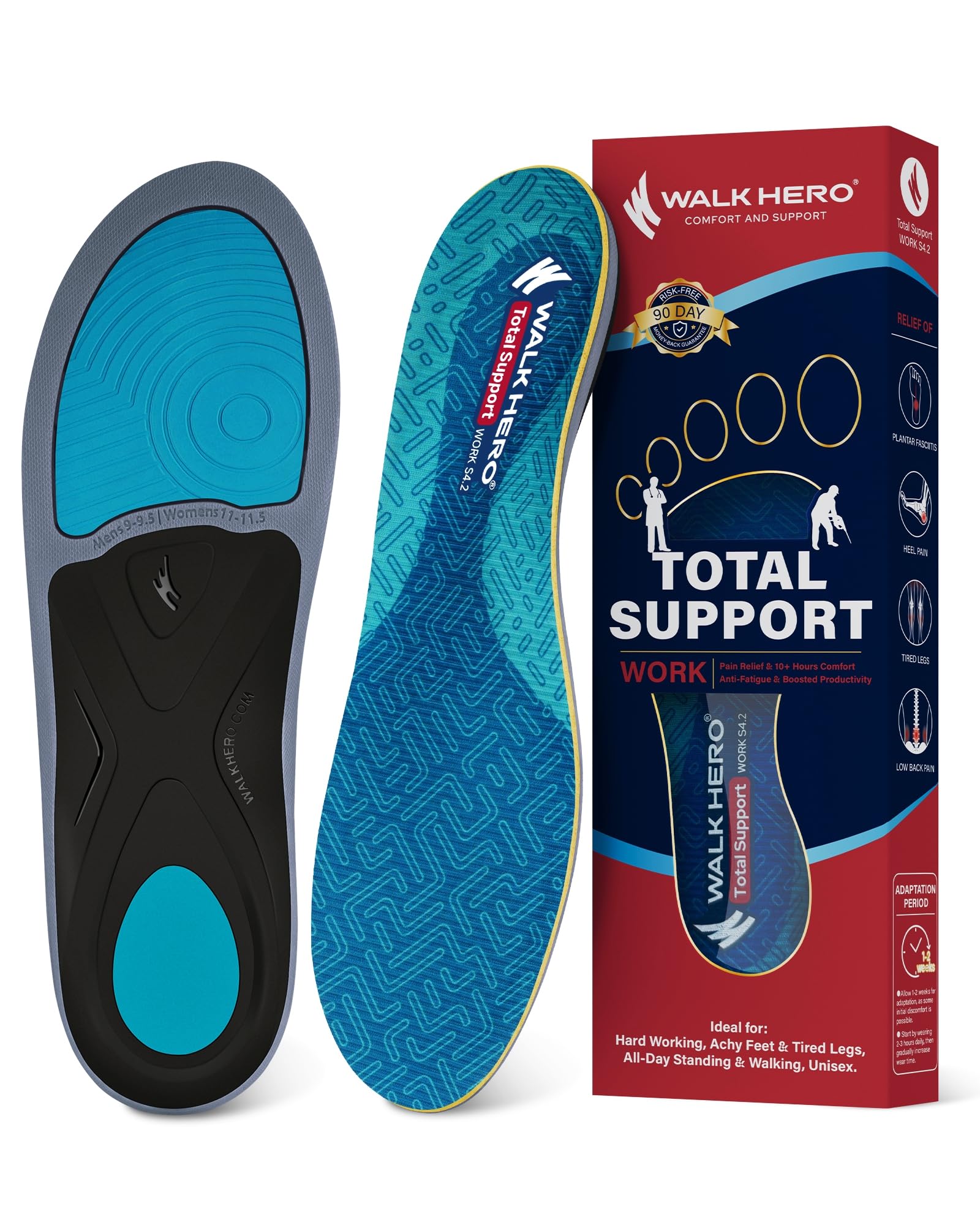 Photo 1 of WalkHero Work Insoles for Standing All Day, High Arch Support Plantar Fasciitis Insoles Reduce Fatigue (Mens 9-9.5 | Womens 11-11.5, Cyan)