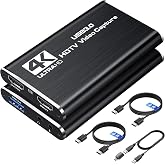 4K HDMI Capture Card for Streaming, USB 3.0/Type-C Game Video Capture Card | Includes 2pcs HDMI Cables &amp; USB Cable, 1080P 60FPS with 4K HDMI Loop-Out, Works for PS5/PS4/Switch/Xbox/PC/Camera/OBS (Black)