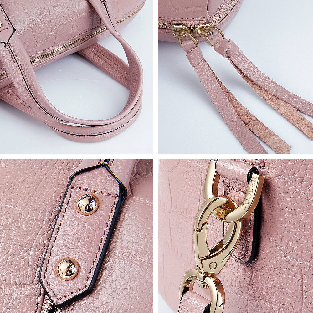 ZOOLER GLOBAL Women‘s Genuine Leather Handbags Large Space Fashion Purse Boston Bags Pink