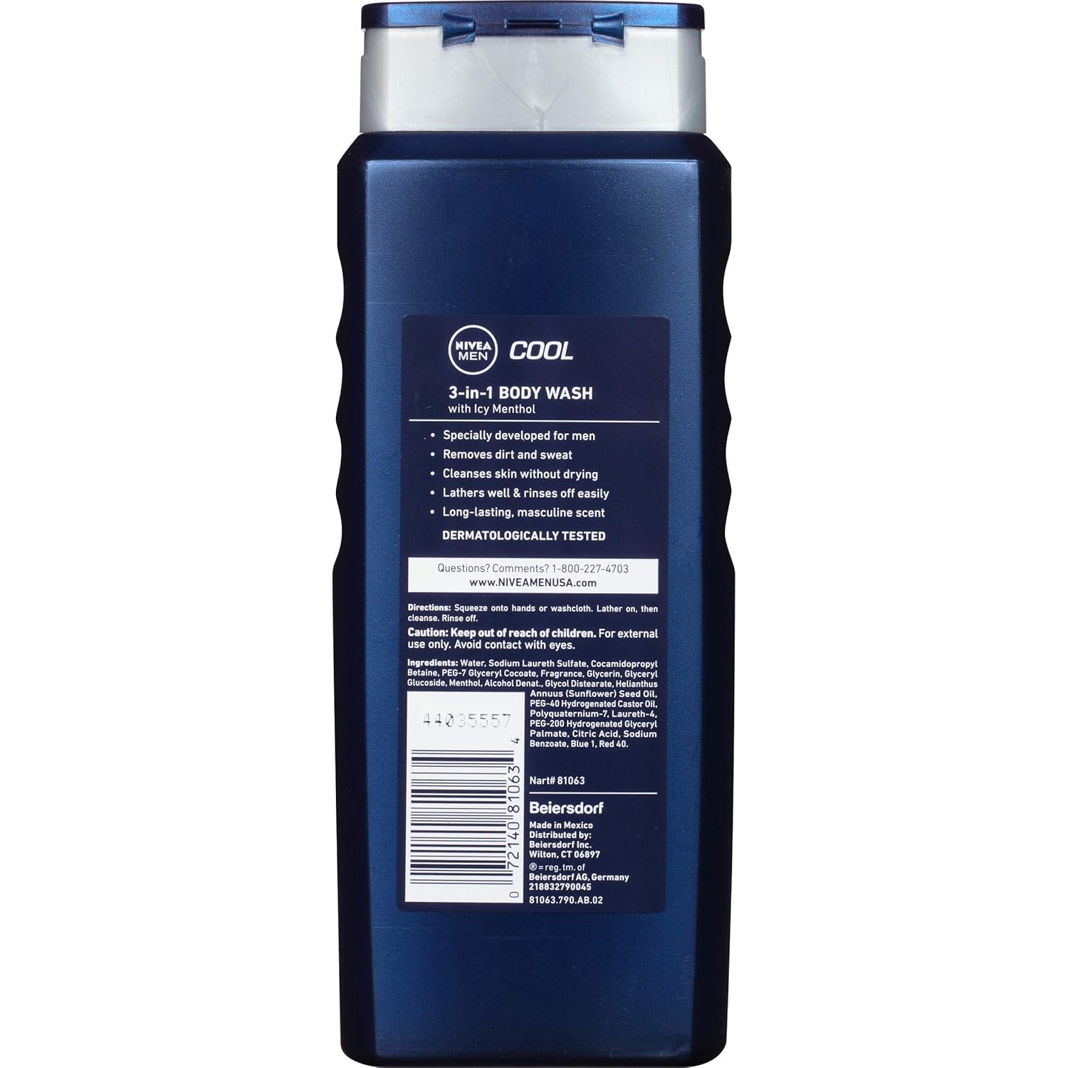 Nivea Men Cool 3-in-1 Body Wash, 16.9 Fl. Oz (Pack of 3) : Bath And Shower Gels : Beauty