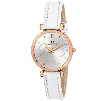 SWISSTONE CK319-WHT White Leather Strap Wrist Watch for Women