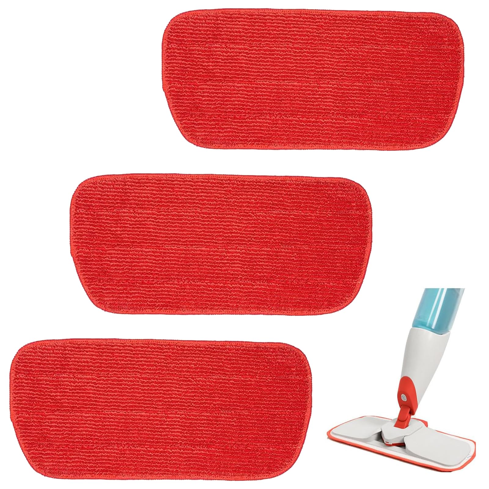 Photo 1 of 3 Pack Microfiber Mop Pads for OXO Good Grips Spray, Reusable & Washable, Mop Not Included, Red