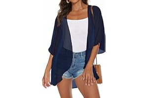 JILUVIN Womens Kimono Cardigans Beach Cover ups Swimwear Puff Sleeve Loose Casual Summer Tops
