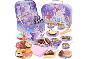 BEIYOQSZ Tea Party Set for Little Girls, Princess Tea Time Toy Set with Food Playset,Dessert Tower,Tablecloth&Carrying Case,Kitchen Pretend Play for Birthday Girls Age 3 4 5 6 7 Year Old Kids Toddlers