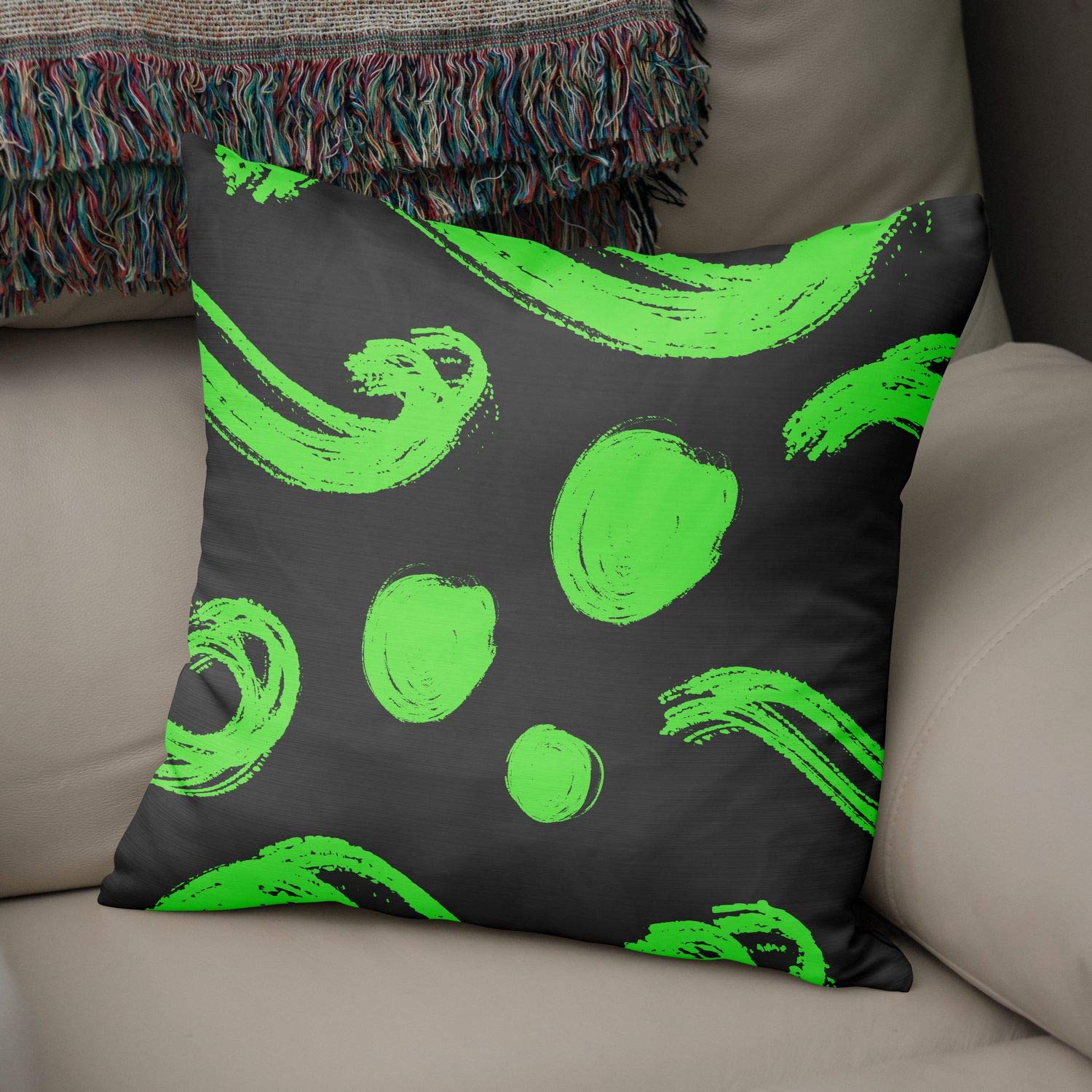 Bonamaison Decorative Cushion Cover Neon Green & Fume, Throw Pillow Covers, Home Decorative Pillowcases for Livingroom, Sofa, Bedroom, Size: 50x50 Cm - Designed and Manufactured in Turkey