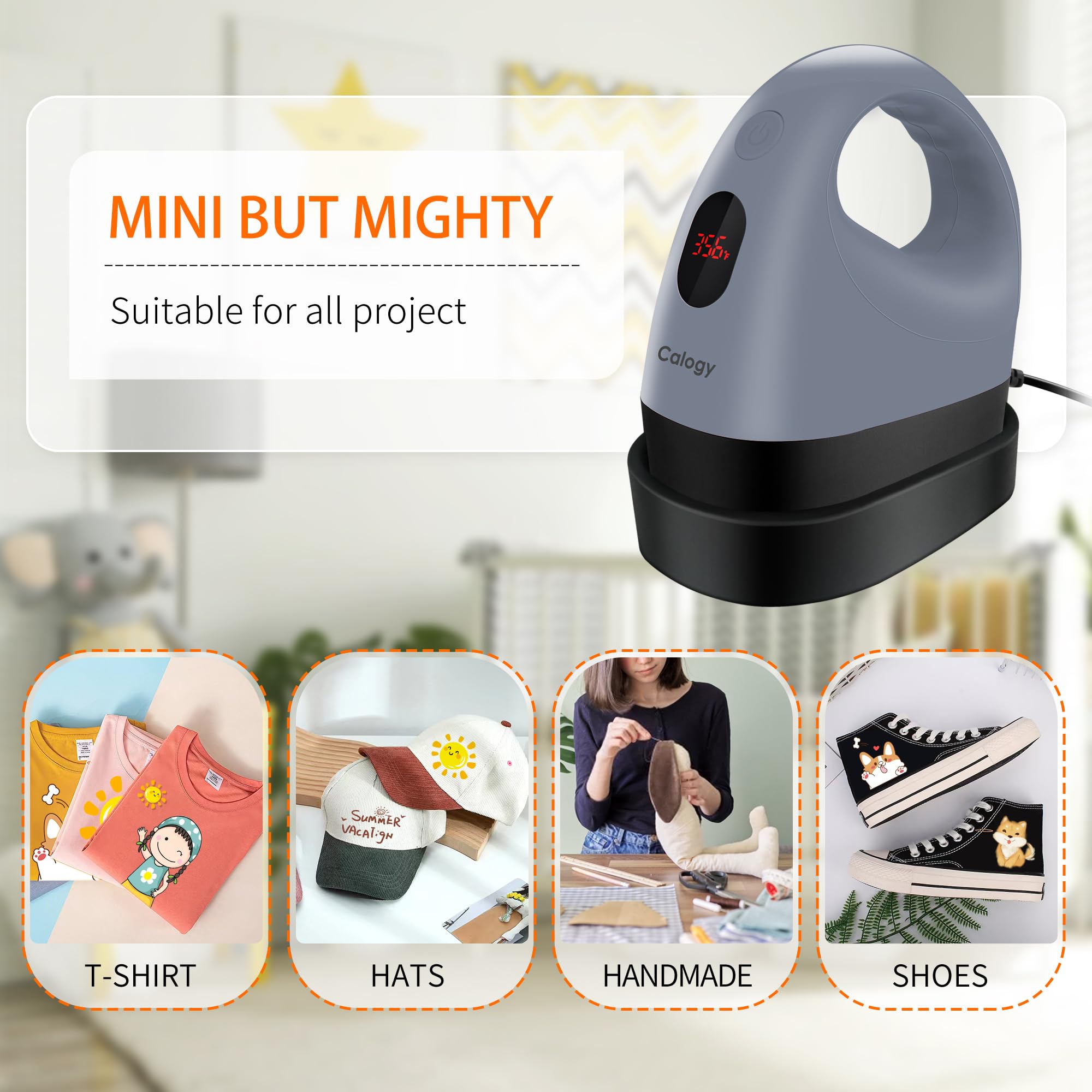 Calogy Mini Heat Press, Heat Transfer Machine, Constant Temp Control, Insulated Safety Base, Fits for Crafts, T-Shirt, Hat, Cap, Pillows (Silver Grey)
