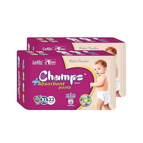 Champs High Absorbent Pant Style Cotton Diaper (XL, 32 Pieces) - Pack of 2
