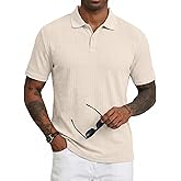 JMIERR Mens Polo Shirt Textured Short Sleeve Summer Button Collar Knitted Golf Polos